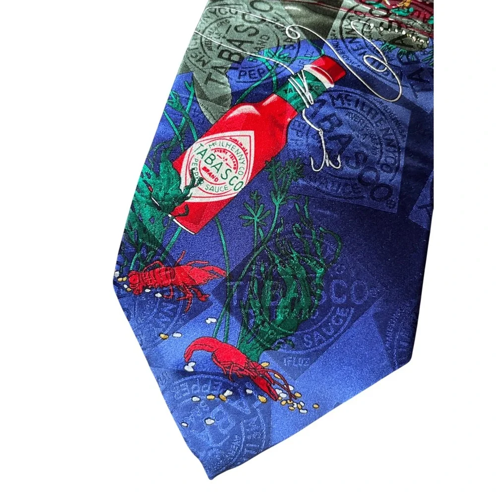 VTG LOT OF 2, Men's Neck Tie TABASCO Bayou at Night Farm to Table SILK